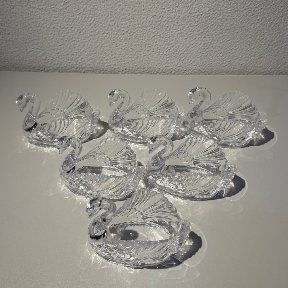 Regaline Swan Nut Candy Dishes Set of 6 Clear Plastic MCM 430 Made in USA